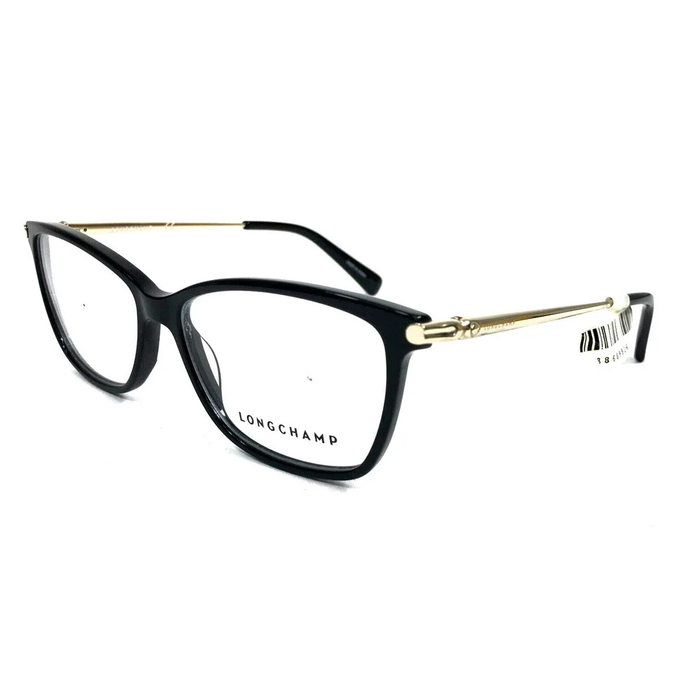 Longchamp Eyeglasses Frames LO2621 001 Black Gold Cat Eye Full Rim 53-14-140